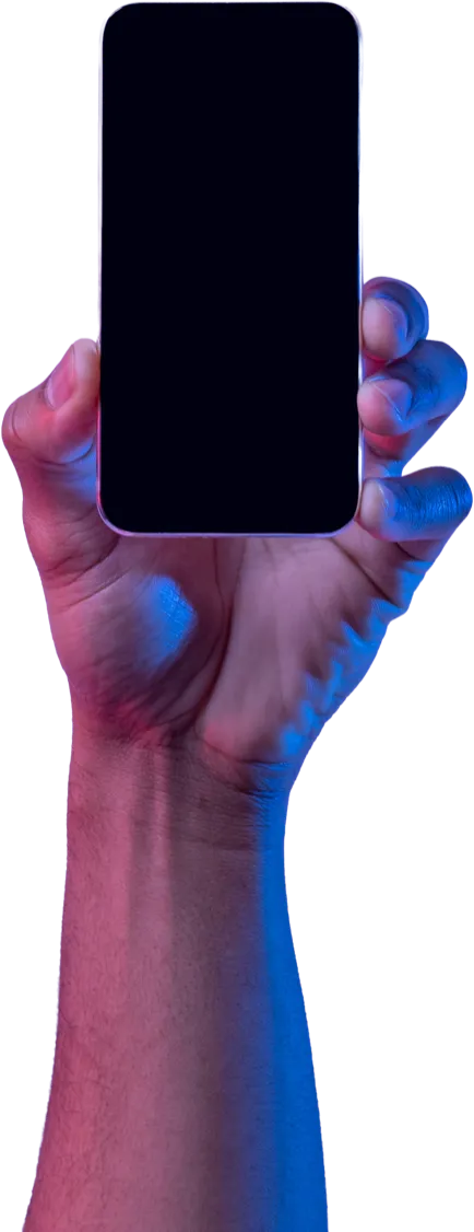 A hand holding up a smartphone
