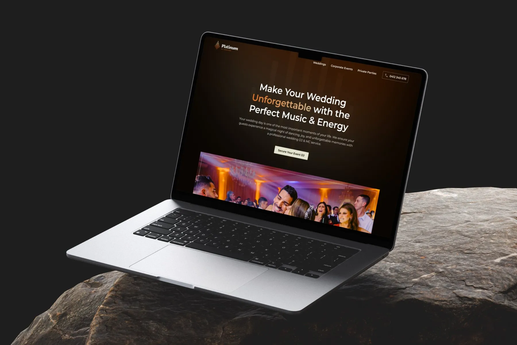 Platinum DJ Services website on a laptop