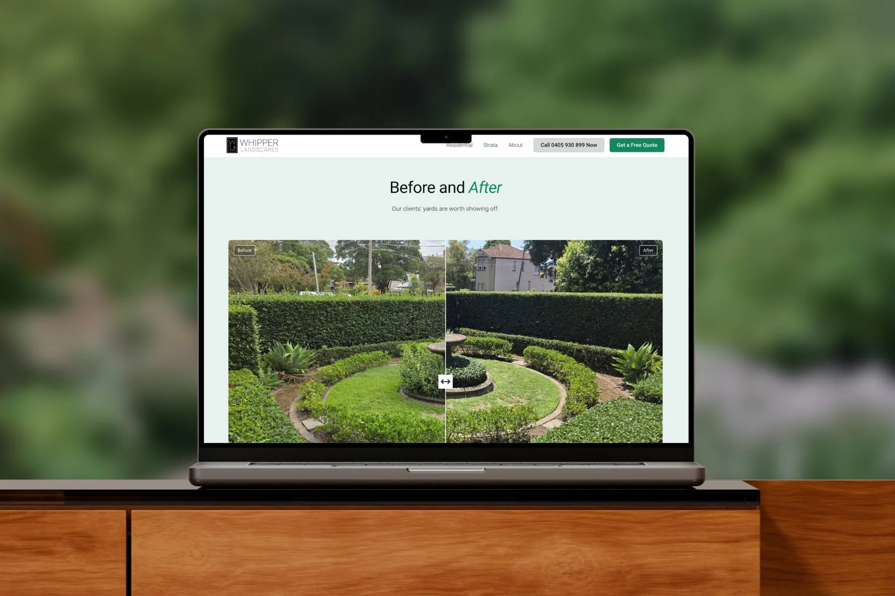 Whipper Landscapes website on a large screen