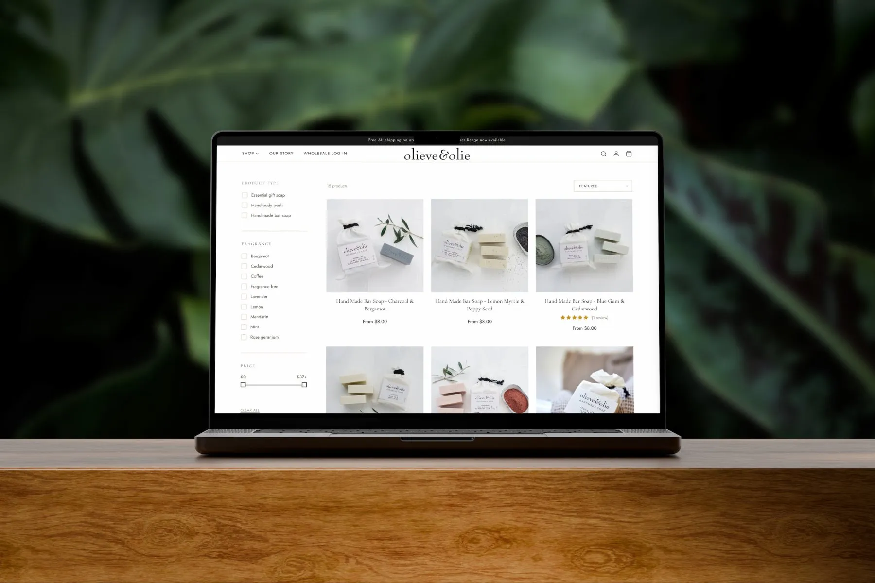 Olieve & Olie website on a large screen