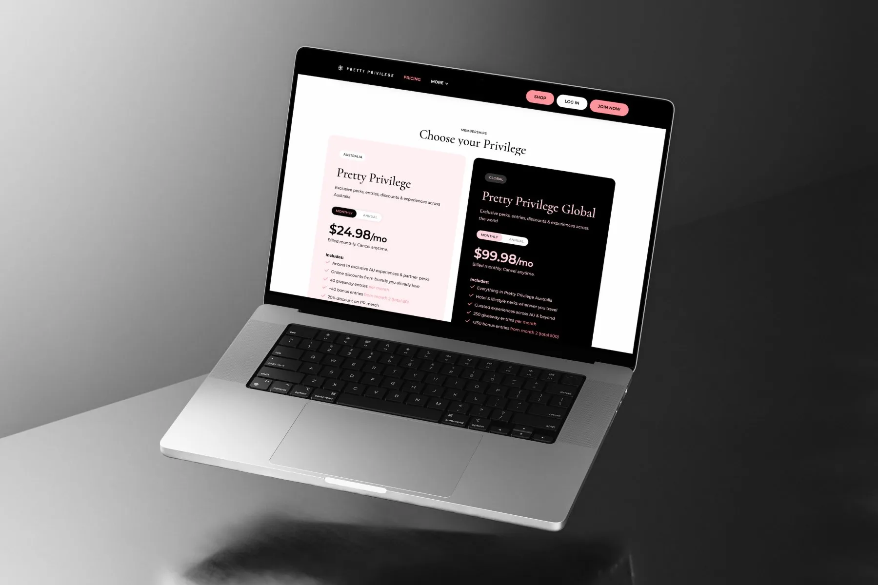 Pretty Privilege website on a laptop