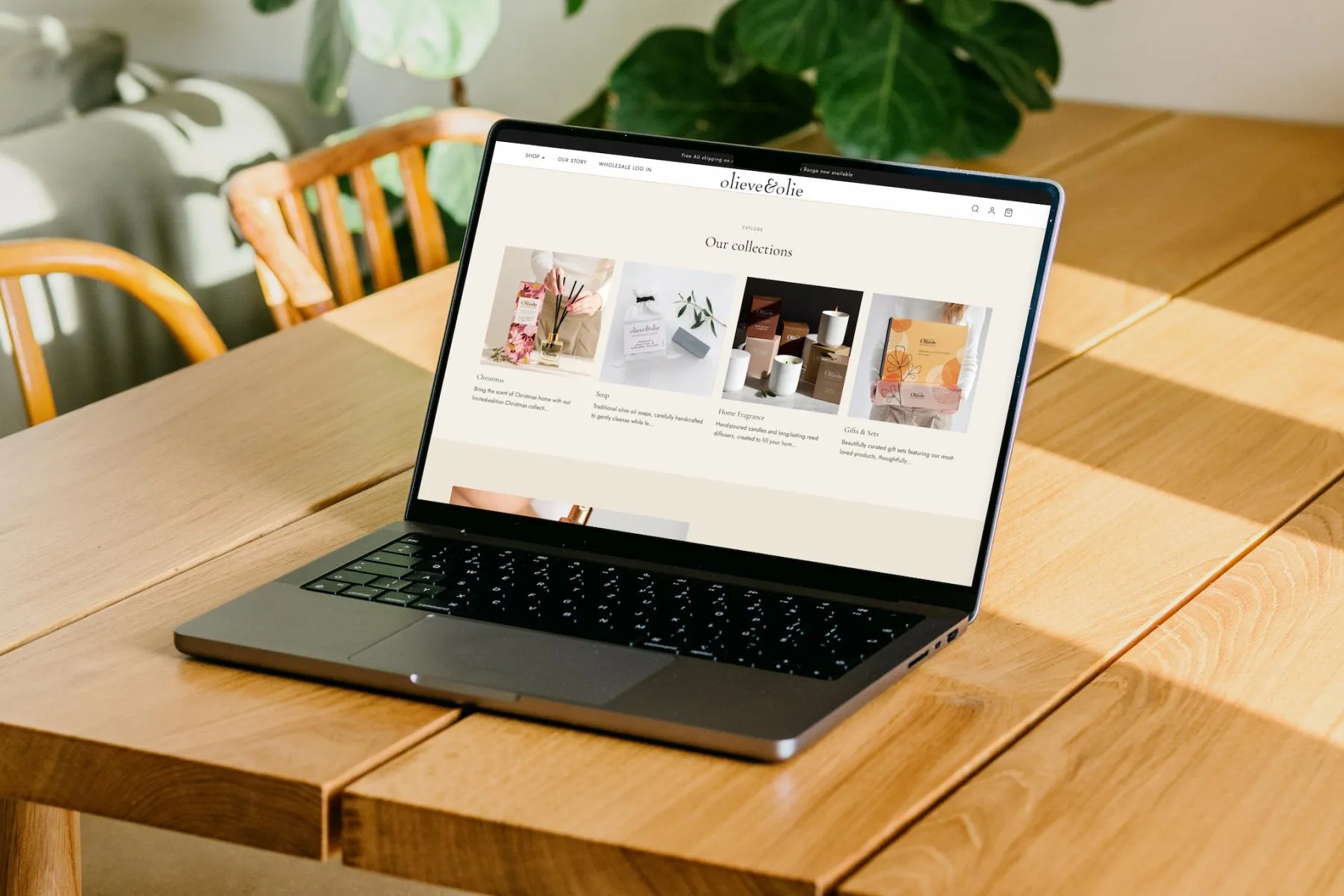 Olieve & Olie website on a laptop