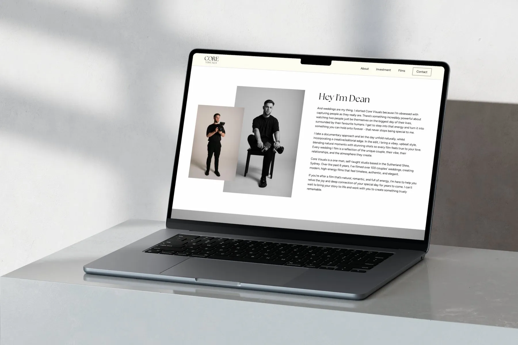 Core Visuals 2.0 website on a laptop