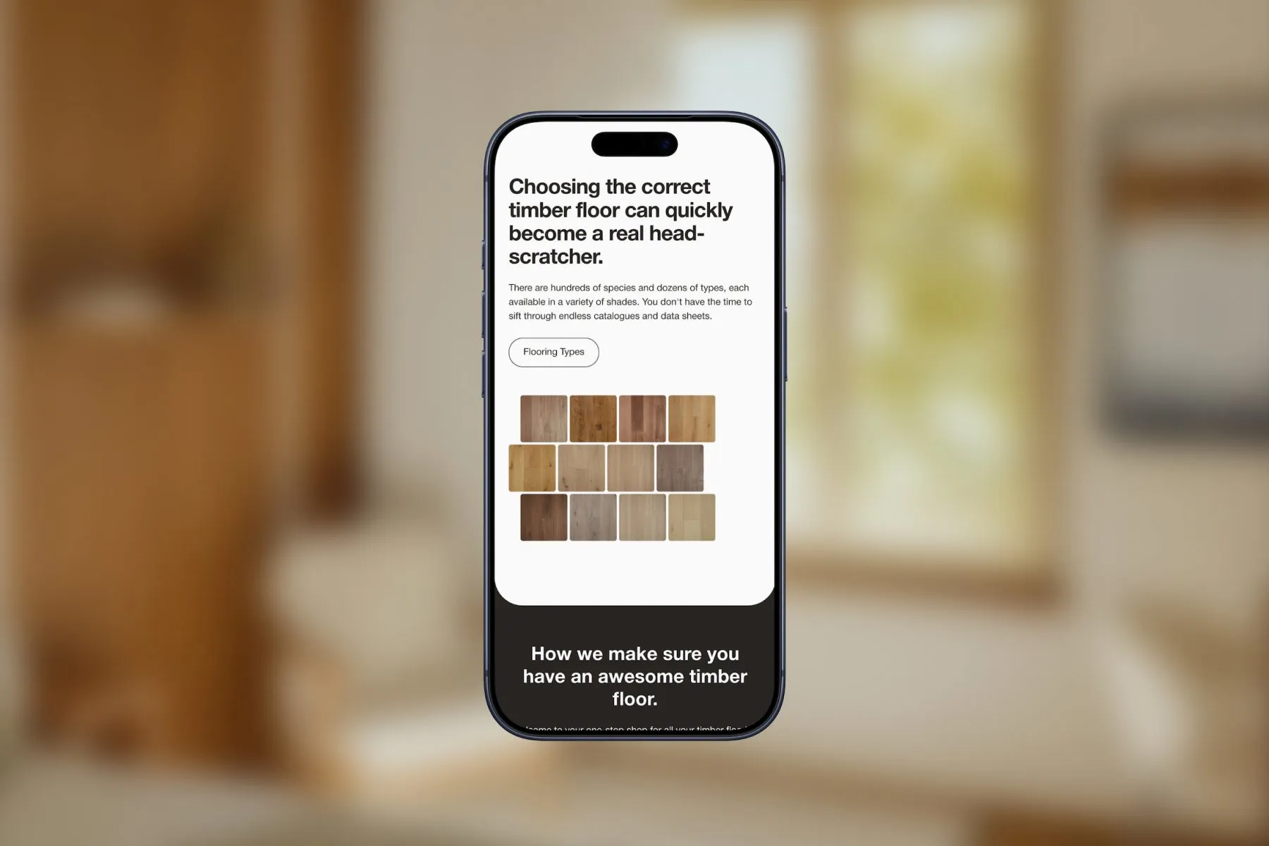 Awesome Timber Floors website on a mobile device