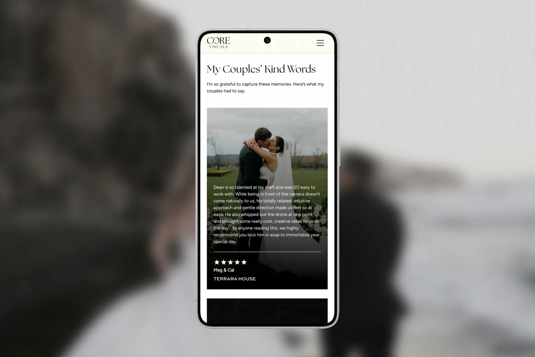 Core Visuals 2.0 website on a mobile device