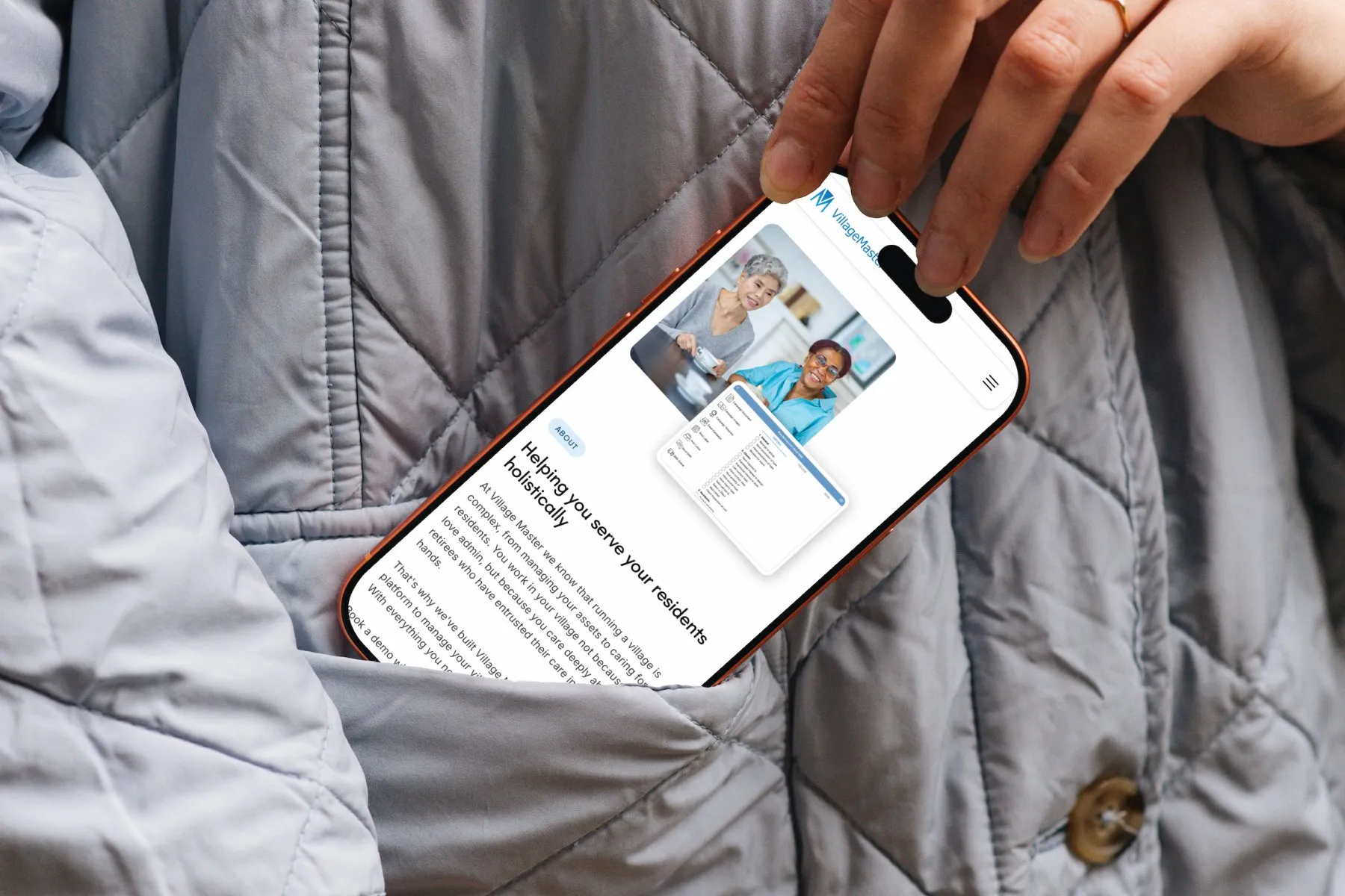 VillageMaster website on a mobile device