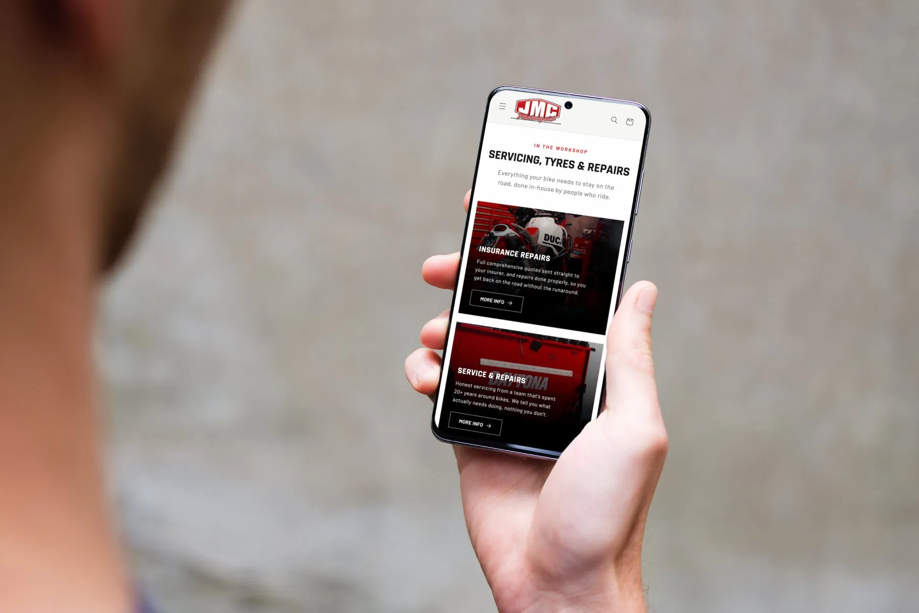 JMC Motorcycles (Website) website on a mobile device