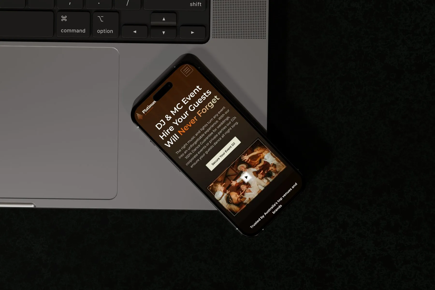 Platinum DJ Services website on a mobile device