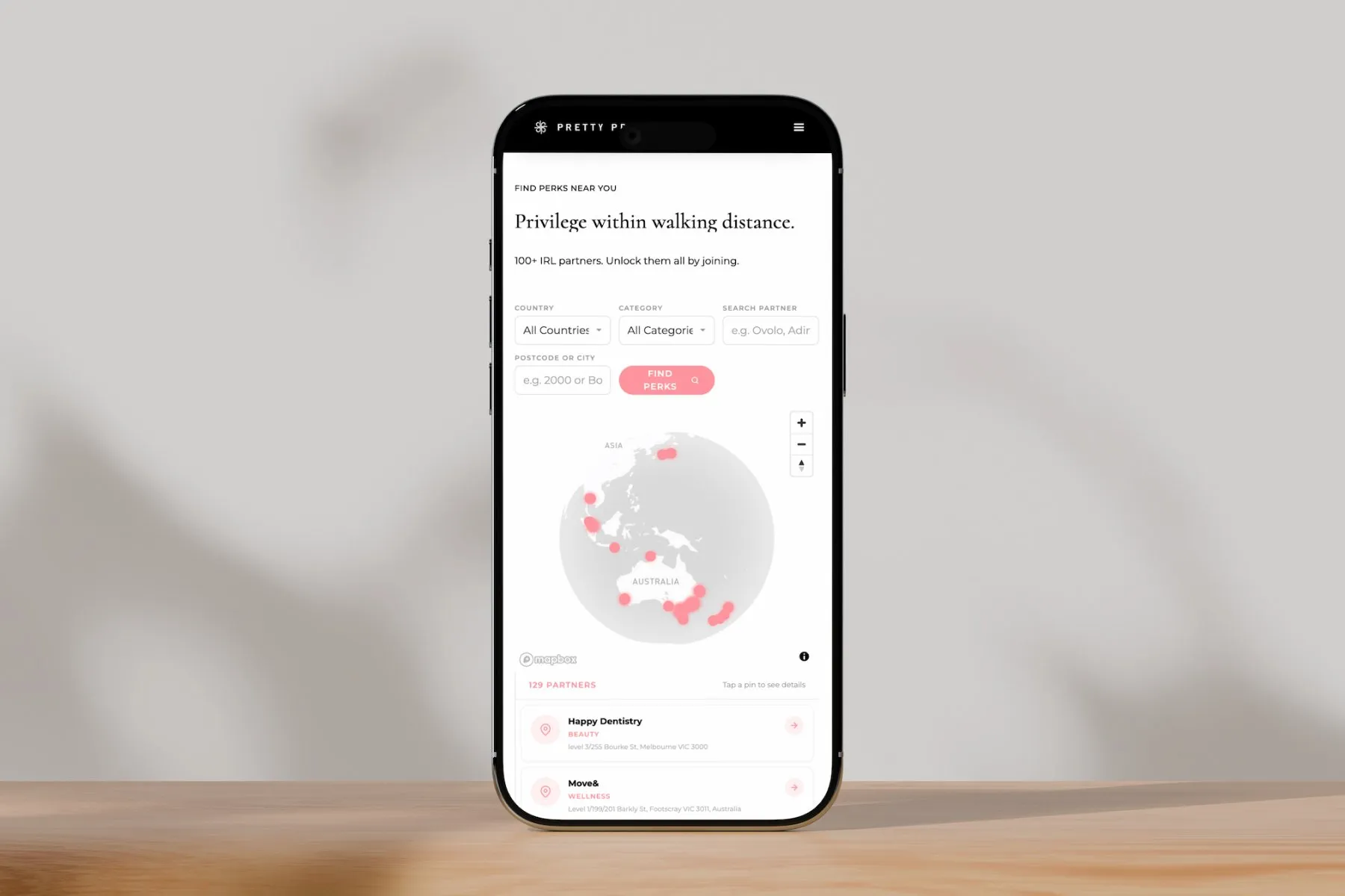 Pretty Privilege website on a mobile device