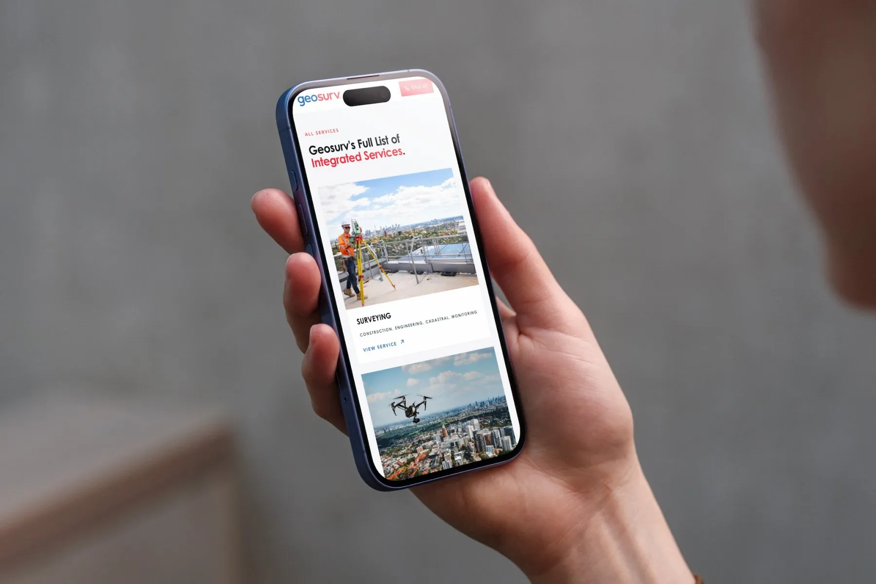 GeoSurv website on a mobile device