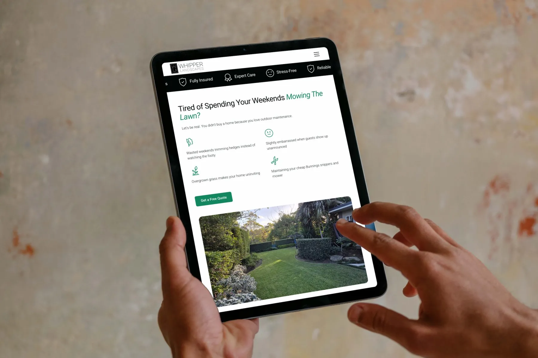 Whipper Landscapes website on a mobile device